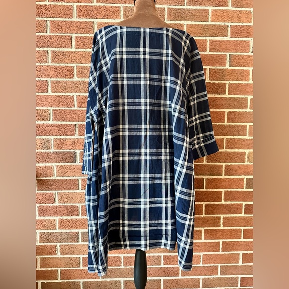 pero Plaid Shirt Dress, Navy White Tassels, Boat Neck, 3/4 Sleeve, 38 EU 6 US - Picture 7 of 12
